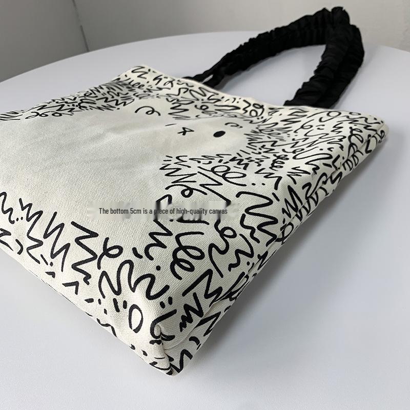 Geantă de umăr pânză drăguță cu pisici și câini pentru femei - Geantă tote artistică de vară cu imprimeu de desene animate, capacitate mare pentru studenți