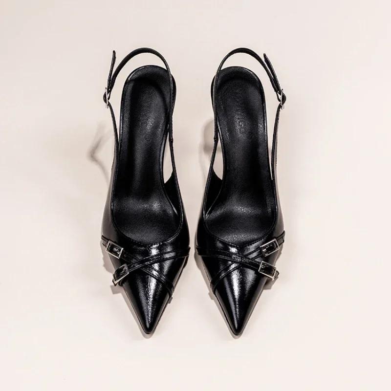 Summer Elegant Buckle Decorated Black Stiletto Women s Sandals Fashion Pointed Toe Shallow Mouth New Sexy High Heels 35