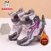 Babu Dou Unisex Kids' High-Top Cotton Winter Snow Boots - Waterproof Leather Surface, Warm & Casual for Big and Little Kids.