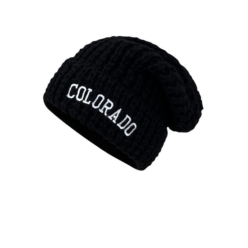 Letter Embroidered Knitted Hat For Children, Loose And Versatile In Winter, Big Head Circumference, Small Face, Warm Ear Protection Wool Hat