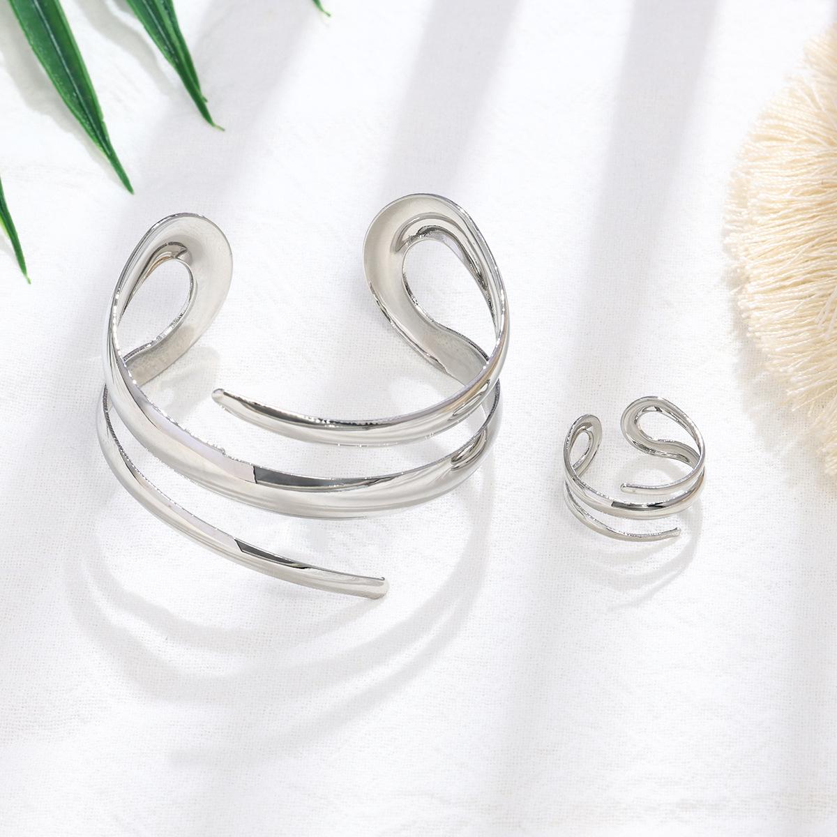 Шикарный набор женских колец-браслетов, открывающийся, с тройным слоем, металлическая ажурная линия