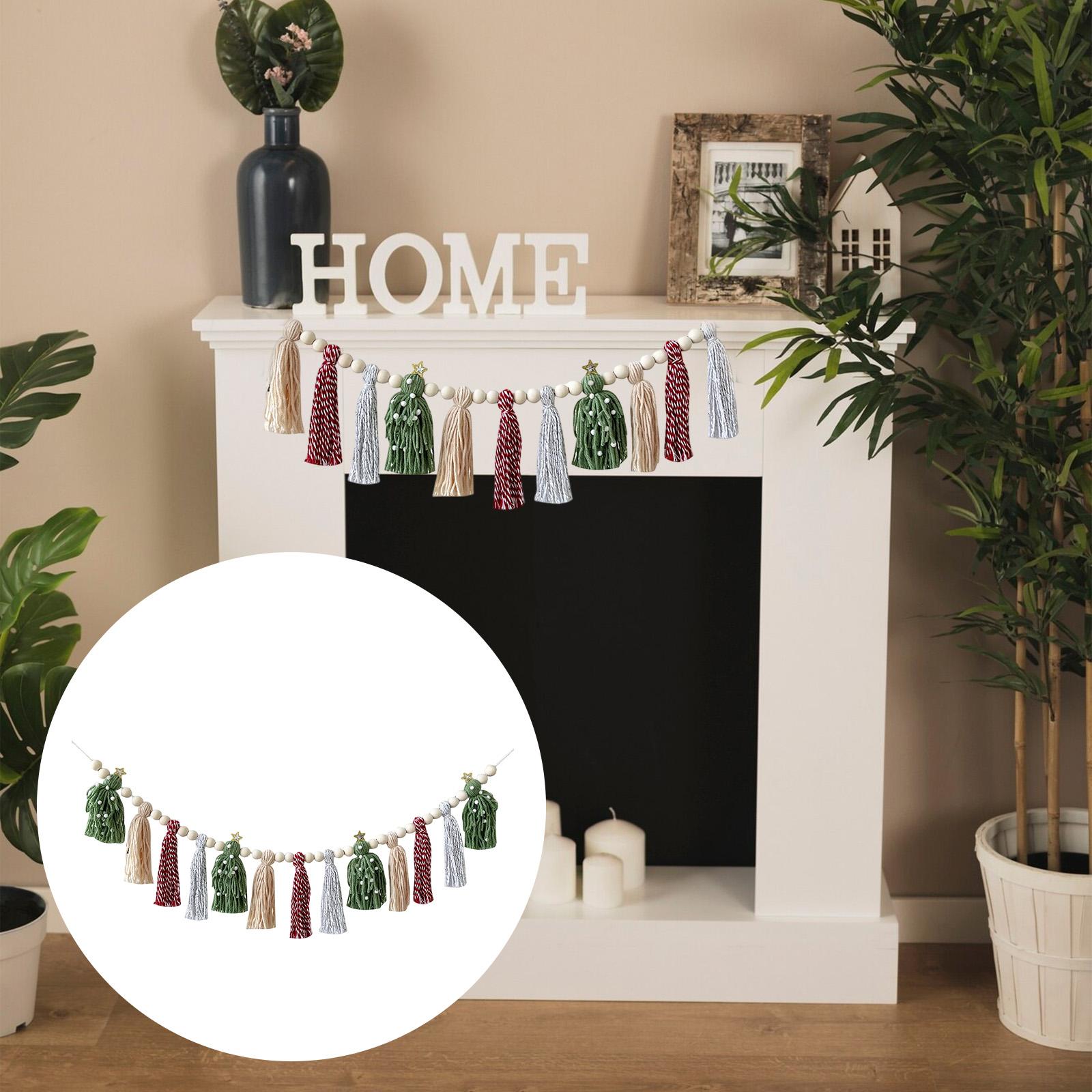 

Boho Christmas Tassel Garland Photo Prop Decorative with Wood Beads Tassel Banner Wall Hanging Banner for Classroom Party Home різнокольоровий