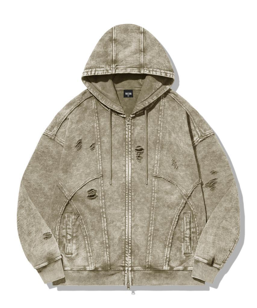 Felpa con zip oversized effetto distressed pigmentato Trillion [Kaki Chiaro]