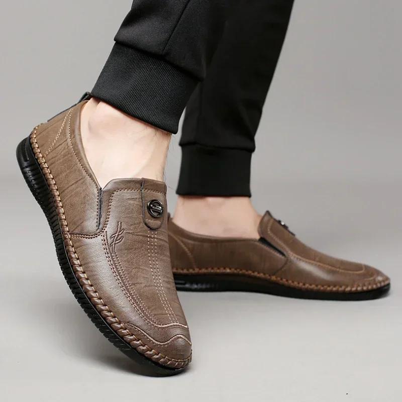 Men's Shoes High Quality Leather Casual Shoes 2026 Spring Soft Loafers for Men Comfortable Slip on Sneakers Men's Driving Shoes