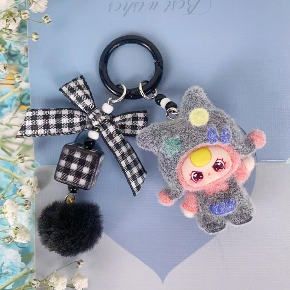 Cute Baby Three Doll Keychains Flocking Doll Keyring Backpack Bag Pendants Key Accessories Kids Favors Party Gifts Ornament