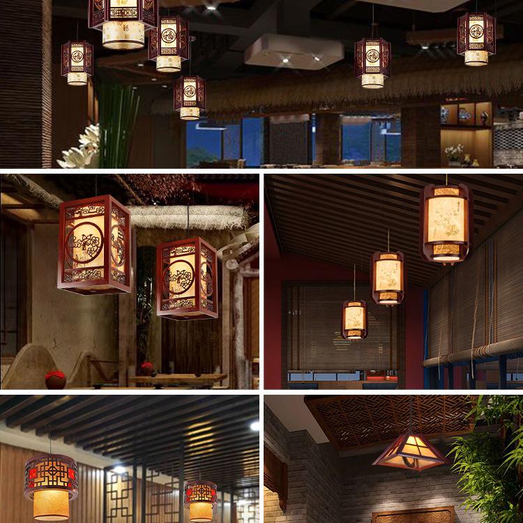 Antike massive Holz-Pendelleuchte im chinesischen Stil für Balkon, Teeraum, Flur oder Wohnzimmer.