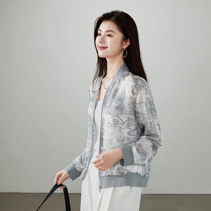 SOFSIL 2026 Frühling Damen 100% Seide Bedruckte Kurze Jacke