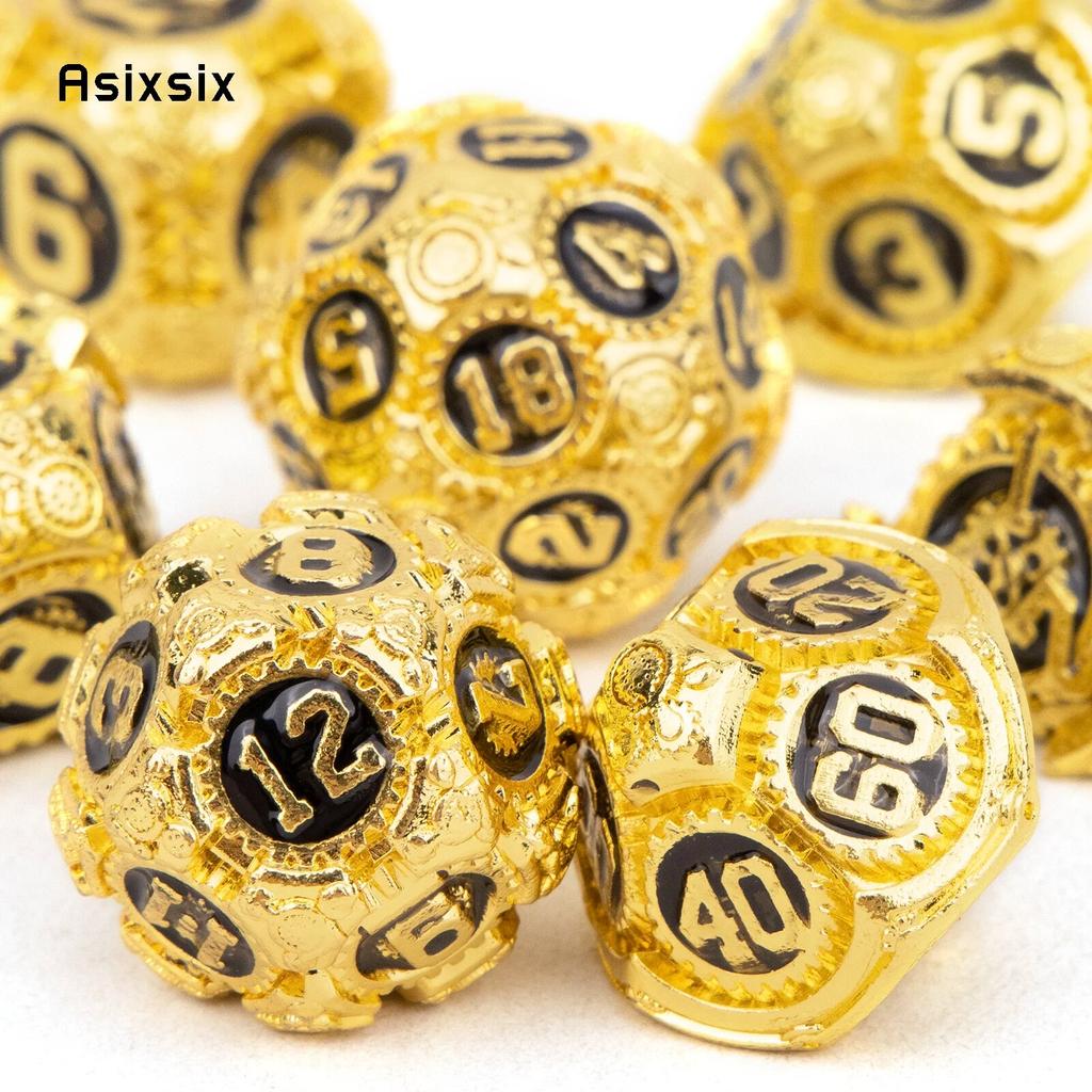 7 sztuk złote czarne koło zębate metalowe kostki solidny metalowy zestaw kości wielościennych nadaje się do odgrywania ról RPG gra planszowa gra karciana
