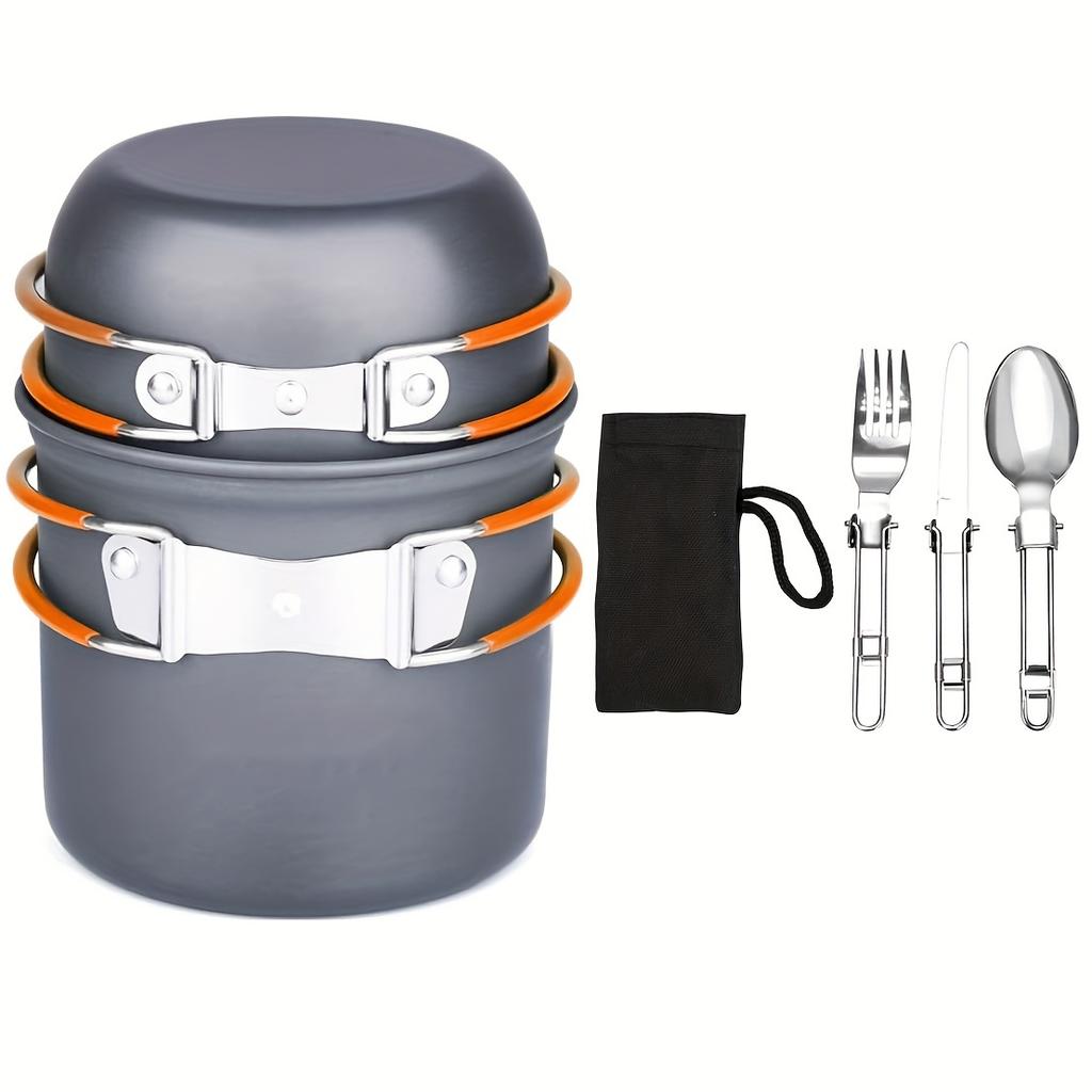 Pardarsey Camping cookware set is suitable for1-2Compact pots and cookware sets, fork and spoon sets are suitable for backpacking, hiking, picnics,