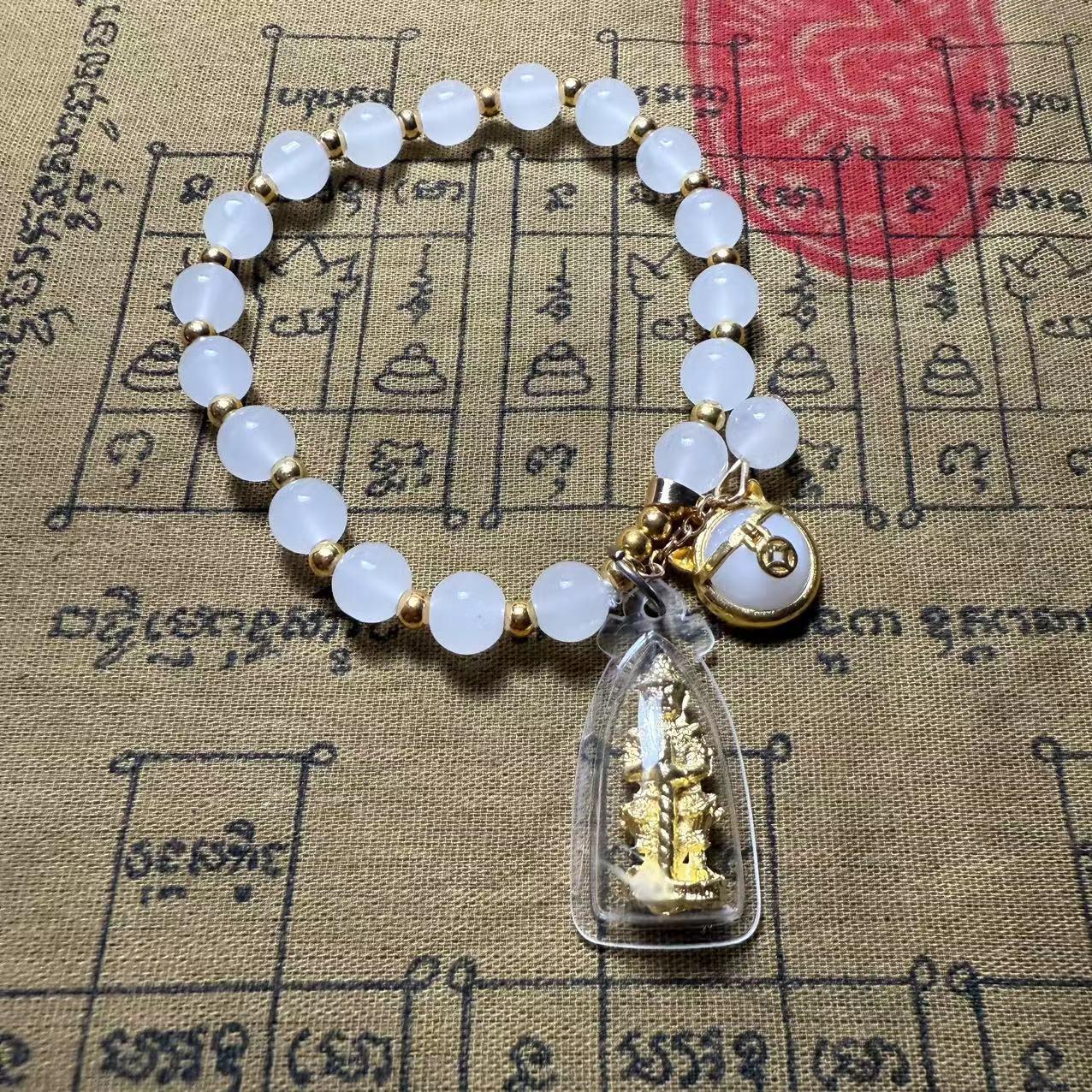 Thai Luang Por Pern Temple White Jade Ghost King Bracelet - Authentic Buddhist Style Tai Xinyuan