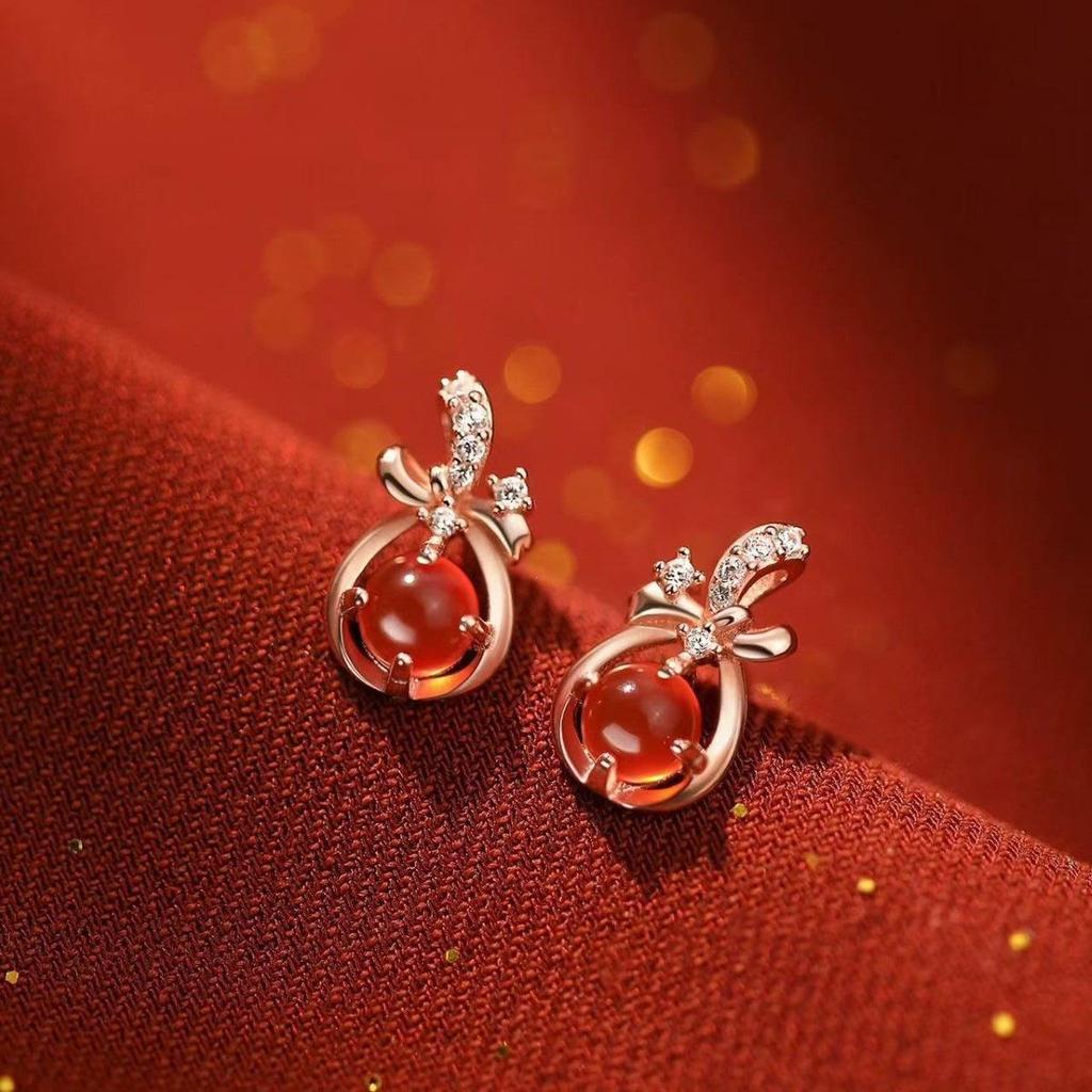 925 Sterling Silver Needle Bow Lucky Bag Stud Earrings - Year of the Horse 2026 Zodiac Women's Earrings