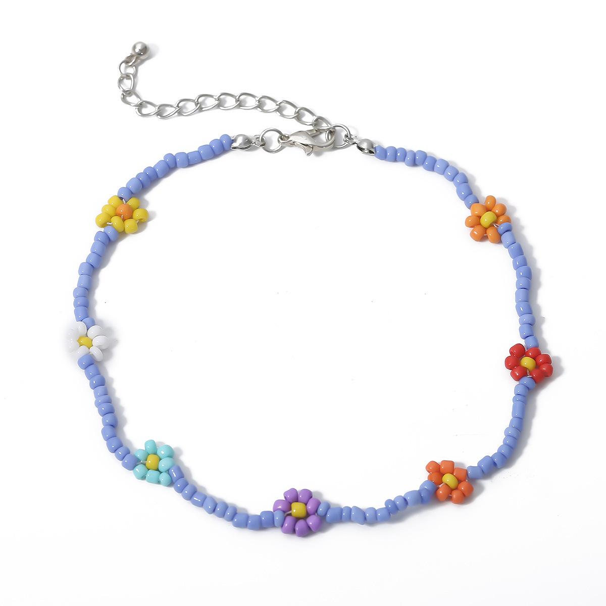 

Jewelry, Simple Sweet And Cool Contrasting Color Beaded Necklace, Woven Flower Rice Bead Color Necklace For Women