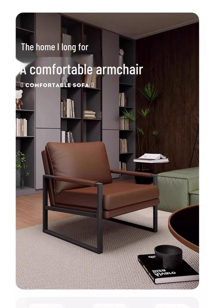 Italian Light Luxury Single Sofa Chair - Wrought Iron, Ideal for Small Living Rooms