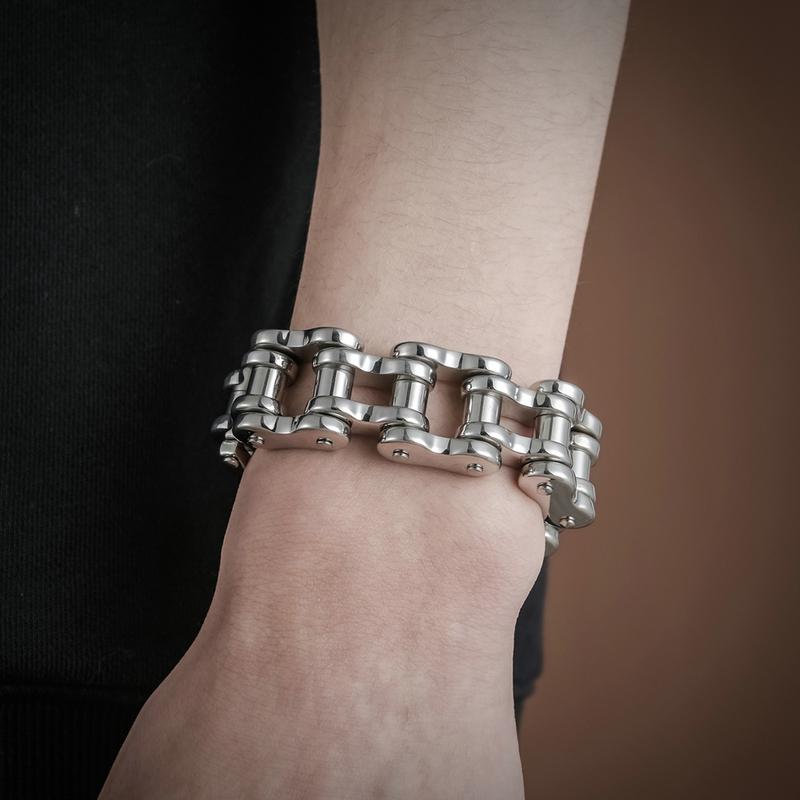 Bracciale Lungo 22/24CM Largo 21MM Uomo Rock And Roll Catena da Motociclista Braccialetti da Uomo Braccialetti Pesanti in Acciaio Inossidabile Gioielli Biker