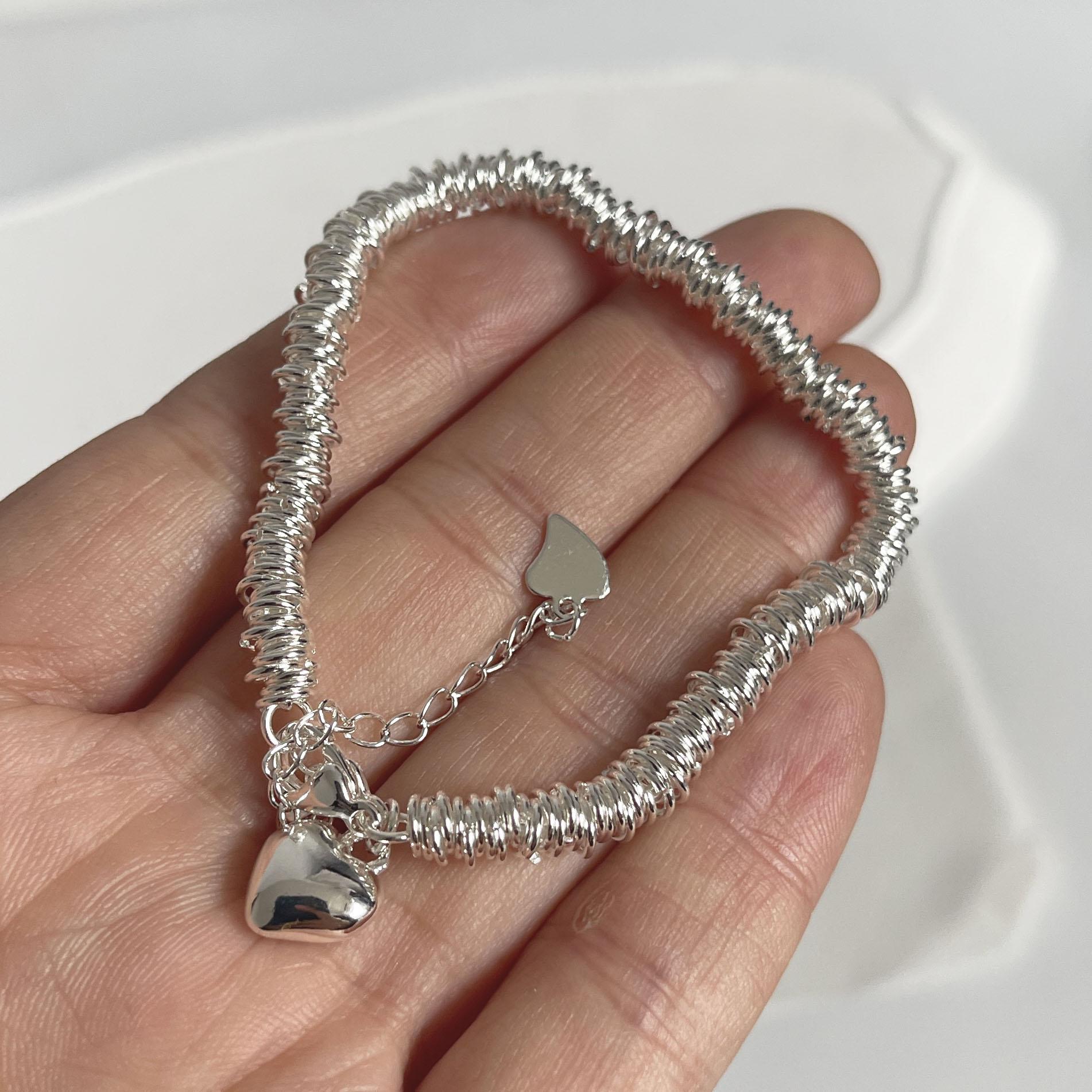 

100% Solid 925 Sterling Silver Metal Bracelet for Women Handmade Simple Stone Bracelet Birthday Gift Party