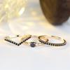 3pcs Vintage Round Stone Black Zircon Ring Sets For Women Antique Gold Color Engagement Bands Wedding Jewelry Set Versatile Gift