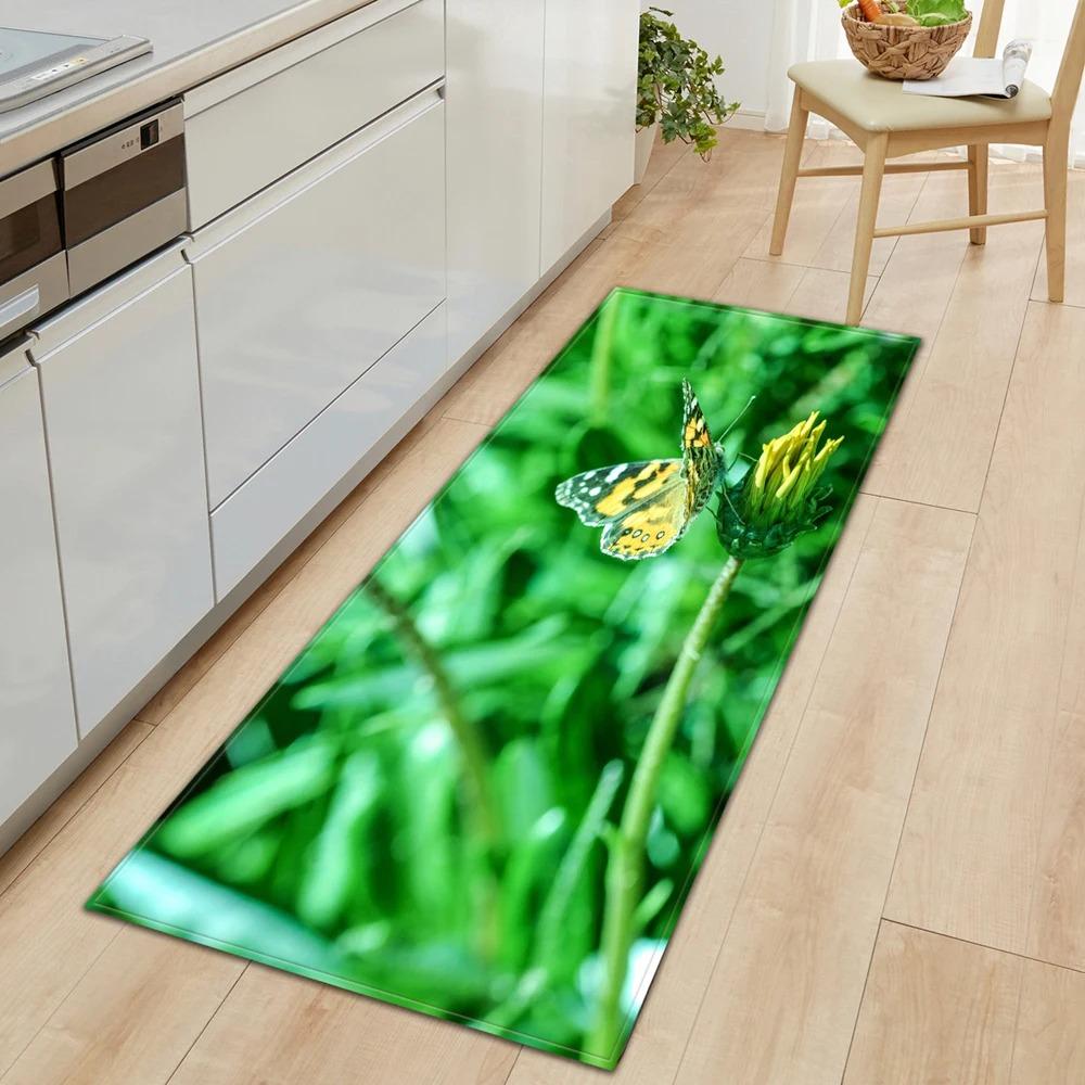 Butterfly Flower Pattern Home Kitchen Floor Mat Door Front Decoration Floor Mat