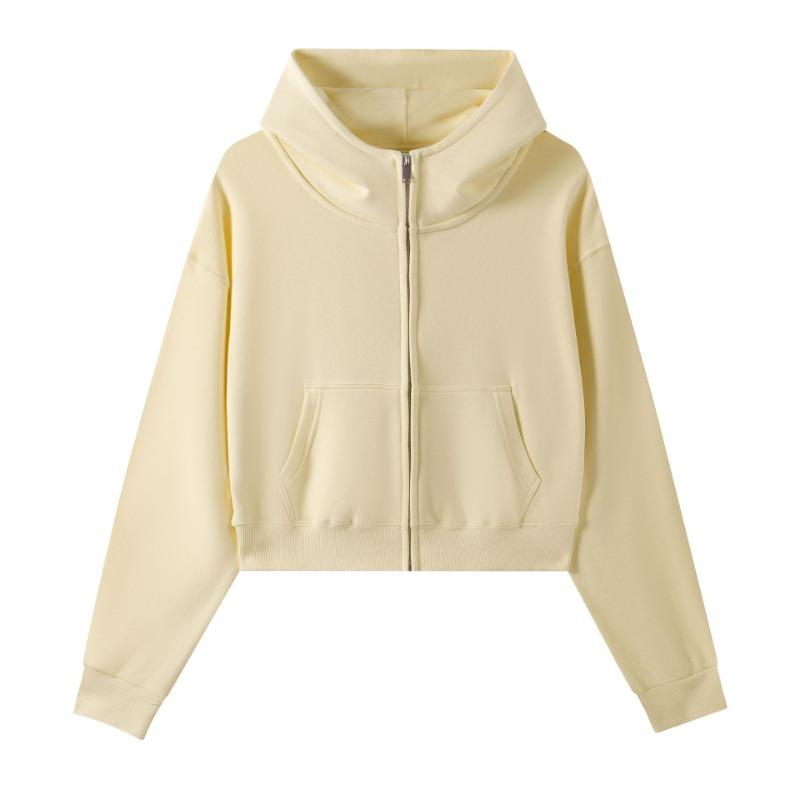 3 Large Fur Ring Solid Color Turtleneck Hooded Zipper Women's Short Hoodie Autumn and Winter Round Neck Fashion Sweater Women