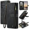 For Samsung Galaxy S24 Ultra Phone Cases with Strap CASEME C30 Zipper Multiple Card Holder PU Leather Cover