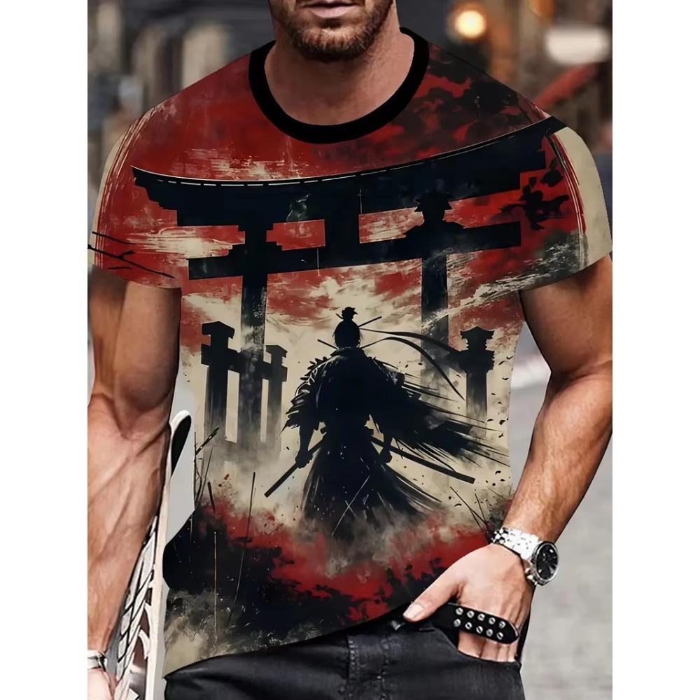 Harajuku Samurai T-shirt för Män 2025 Ny Mode Casual Herr T-shirt Kort Ärm Sommar Anime Japansk 3D Printad Y2k Toppar