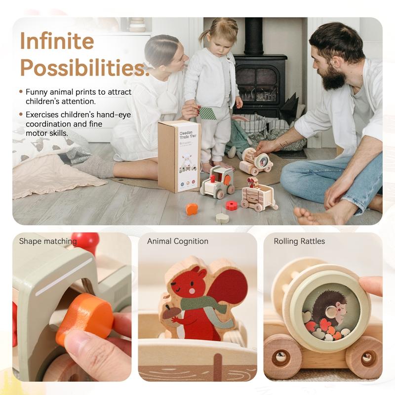 Kids Wooden Rail Train Toy Children Assembled Building Block Toy Newborns Early Educational Aid Toys Montessori Finger Fine Game