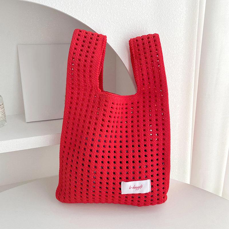 Knitted Wrist Bag Women Casual Shoulder Tote Bag Hollow Out Female Reusable Shopping Bags Girls Woven Small Handbag AVE