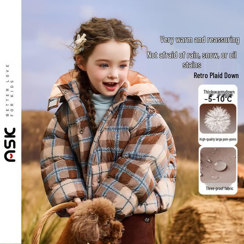 ASK JUNIOR Girls Winter 3D Hooded Down Puffer Jacket 130
