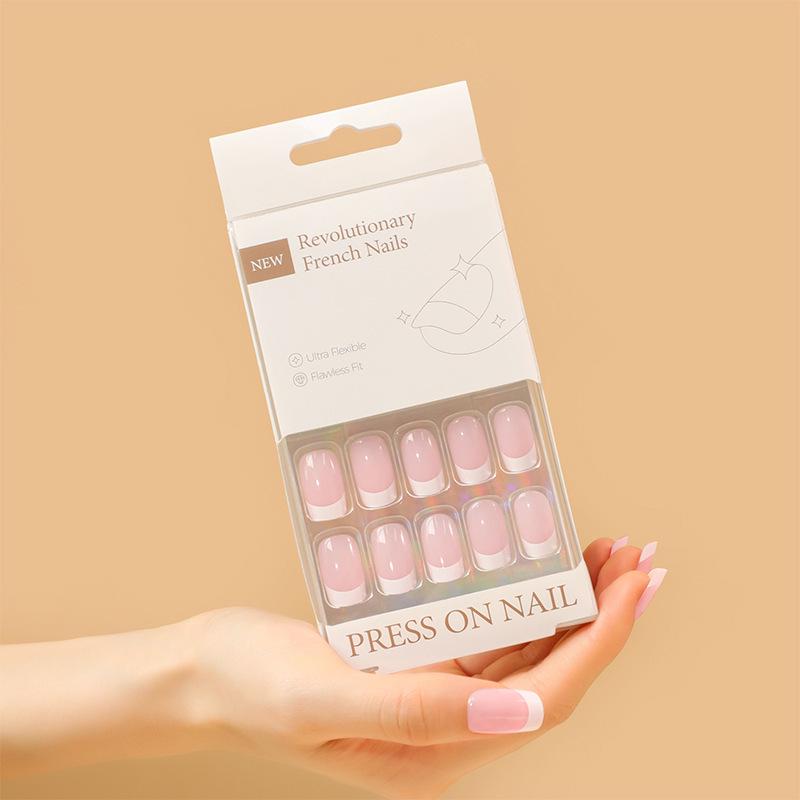 30-Piece Box of Classic French Press-On Nails with Advanced Narrow Nail Art and Removable Nail Stickers