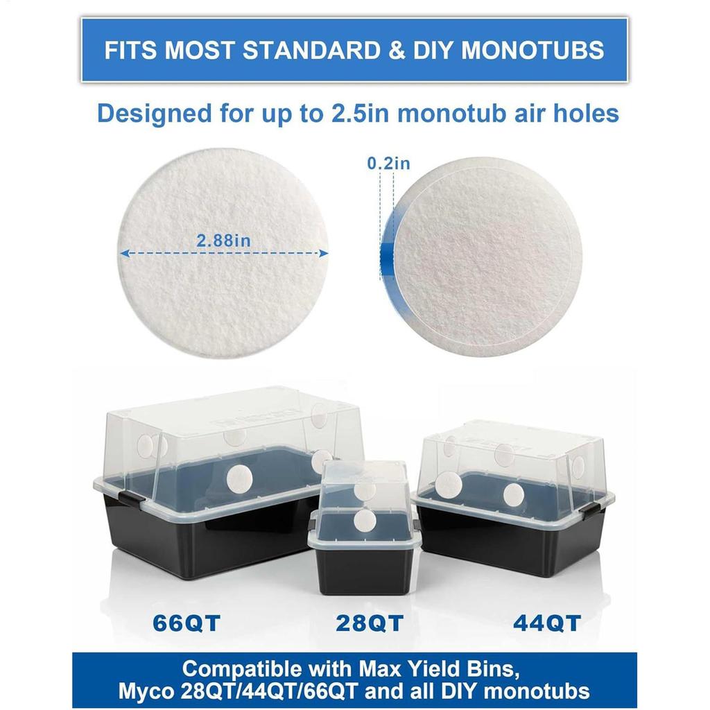 30Pcs Monotub Water Filters Adhesive Reusable Breathable Pads for Mushroom Growing Supplies Indoor Outdoor Lab