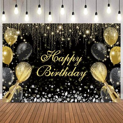 Happy 18 30 40th Adult Birthday Backdrop Black Gold Glitter Balloon Adult Birthday Party Decor Photography Background Props24