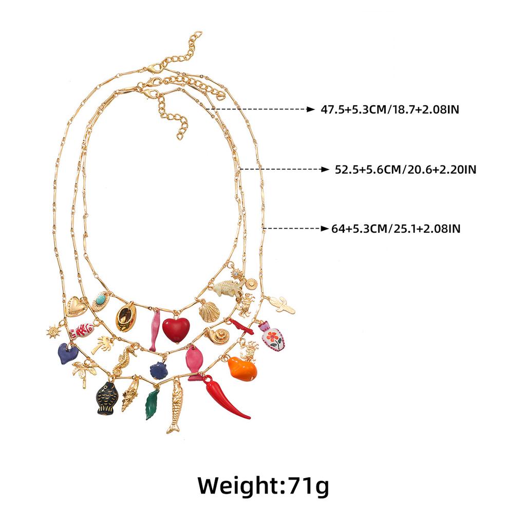 ZAA Personality Irregular Metal Multilayer Heart Chili Fish Pendant Necklaces for Women Vintage Statement Zircon Gifts