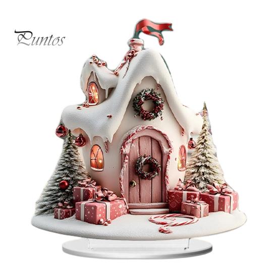Sturdy Seasonal Shelf Decorations Winter Christmas Tree Cottage Table Decoration, Double Sided Acrylic Xmas Cabin Ornament Indoor Atmosphere