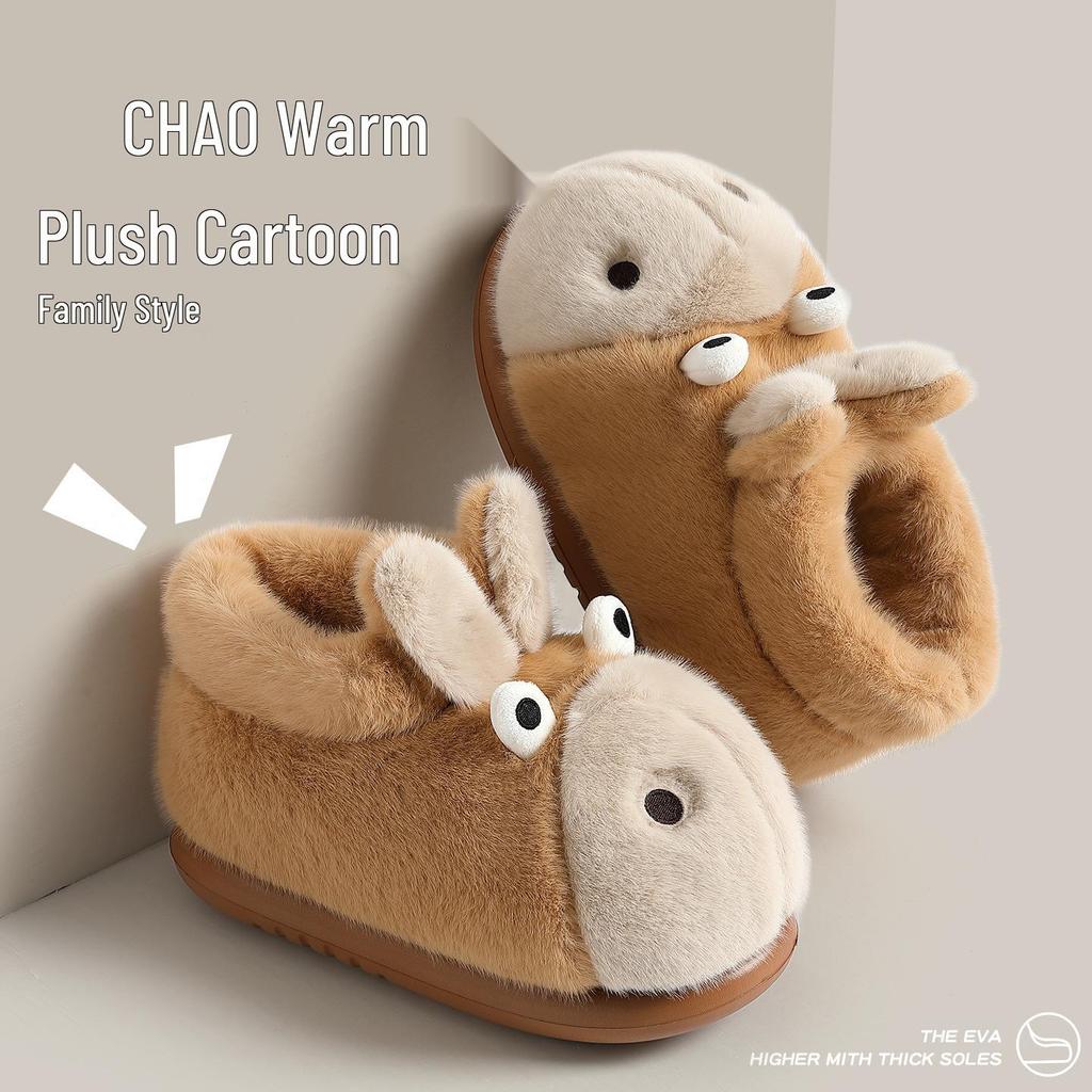 Cartoon Cotton Non-Slip Slippers for Women, Cozy Winter Home Shoes, Durable Closed-Heel Warm Footwear for Autumn & Winter.