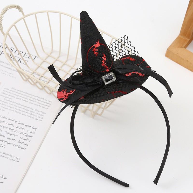 Halloween Witch Hat Headband With Spiderweb Design - Handmade Fuzzy Hair Accessory Women Cute Party Costume Headpiece