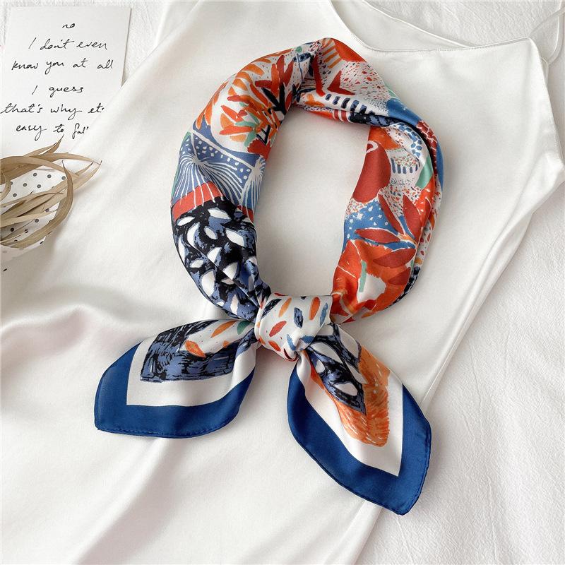 New silk scarf small square scarf 71cm color graffiti scarf autumn and winter thin neck scarf summer air conditioner small shawl
