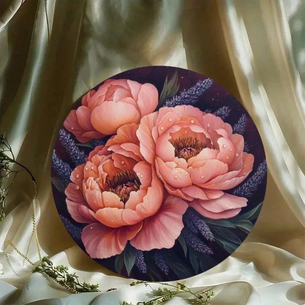 1PC Retro Peony Flower Iron Wall Art Decor, Metal Tin Sign For Kitchen Home Christmas Halloween Gift