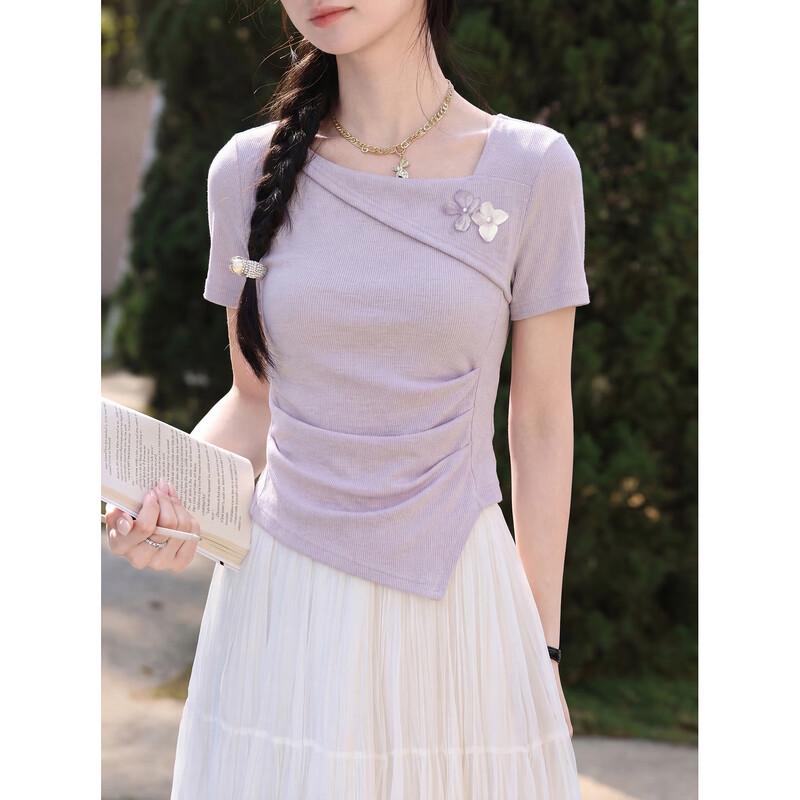 Women's French Style Oblique Shoulder T-Shirt