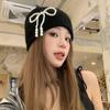 Casual Pearl Bow Beanies Cap Ear Protector Korean Wool Hat Stacking Knitted Bonnet Cap  Girls