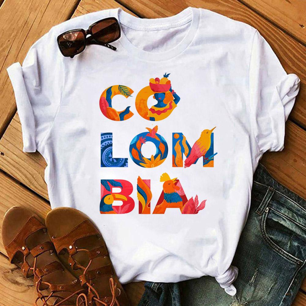 Colombia Top Unisex Tshirt Japanese Designer Style Short Sleeve Female Trendy Aesthetic Y2k Streetwear