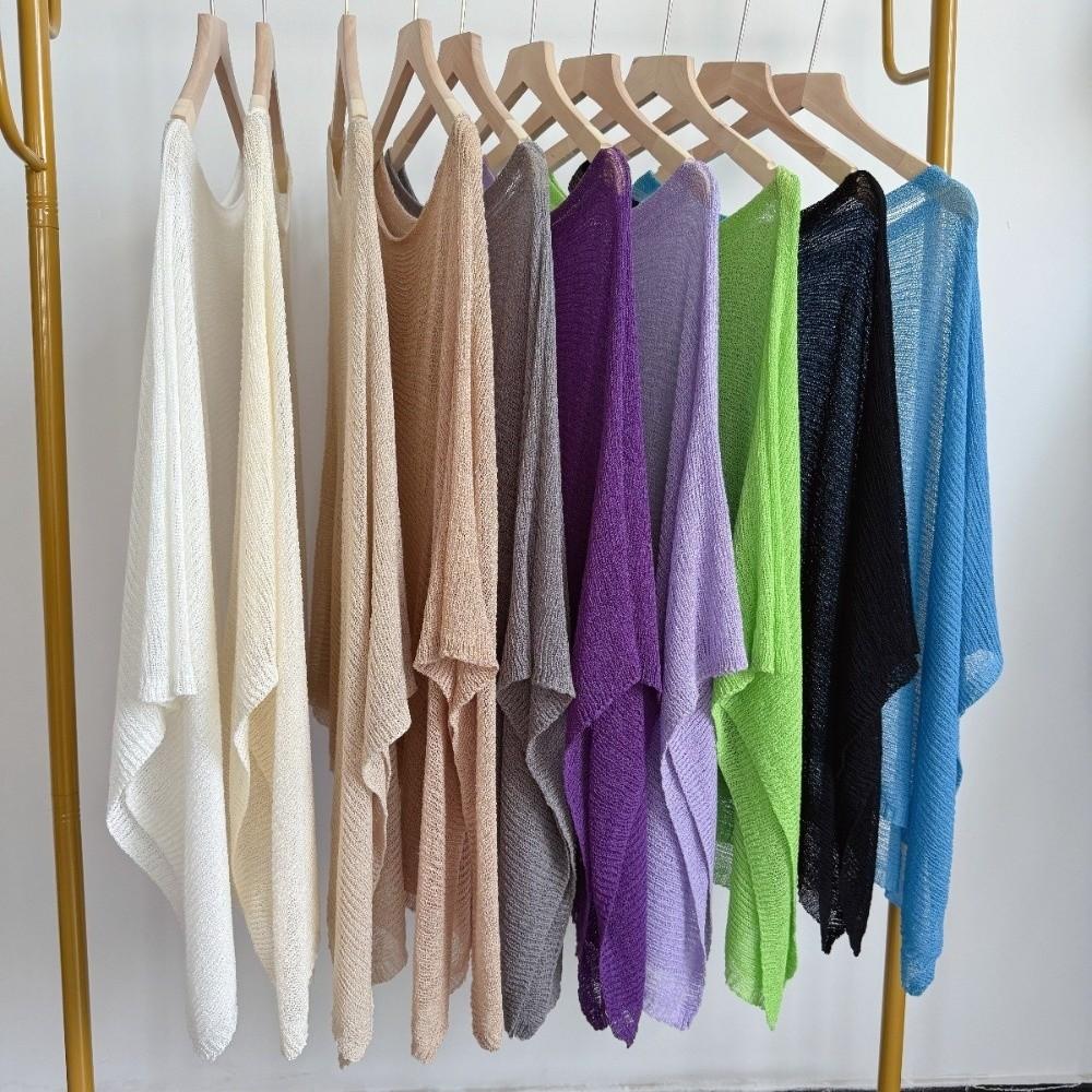 Sheer Beach Cover Up Drop Shoulder Knitted Cover-ups Summer Halter Shawl Vacation Outfits