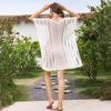 Weißer Lochstrickpullover Sexy Urlaub Strand Bikini Bluse Damenkleid