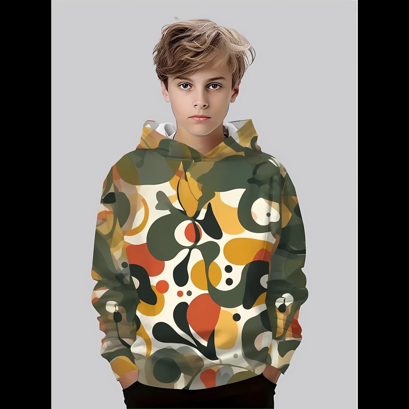 

The 2025 autumn new comfortable children s hoodie with 3D color graffiti print and fashionable casual pullover 13-14Y