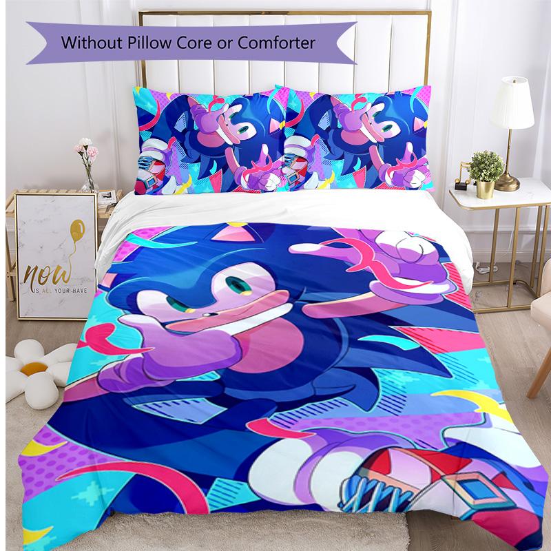 Sonic the Hedgehog Pattern Printed 3PCS Bedding Set, Soft Skin-Friendly Washable Duvet Cover & Pillowcases Set