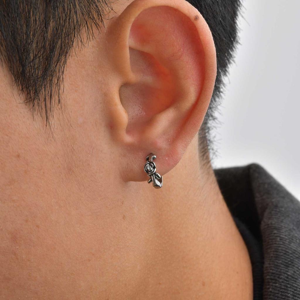 Fashion Chic Rose Fox Hoop Earrings, Silver Color Stainless Steel Small Huggies Earrings, Punk Trendy Hypoallergenic Jewelry