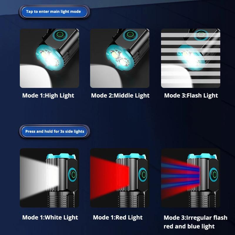 12000LM New Upgrade Flashlight with COB Side TYPE-C Rechargeable Waterproof with Magnet for Camping with 18350 battery Torch camping