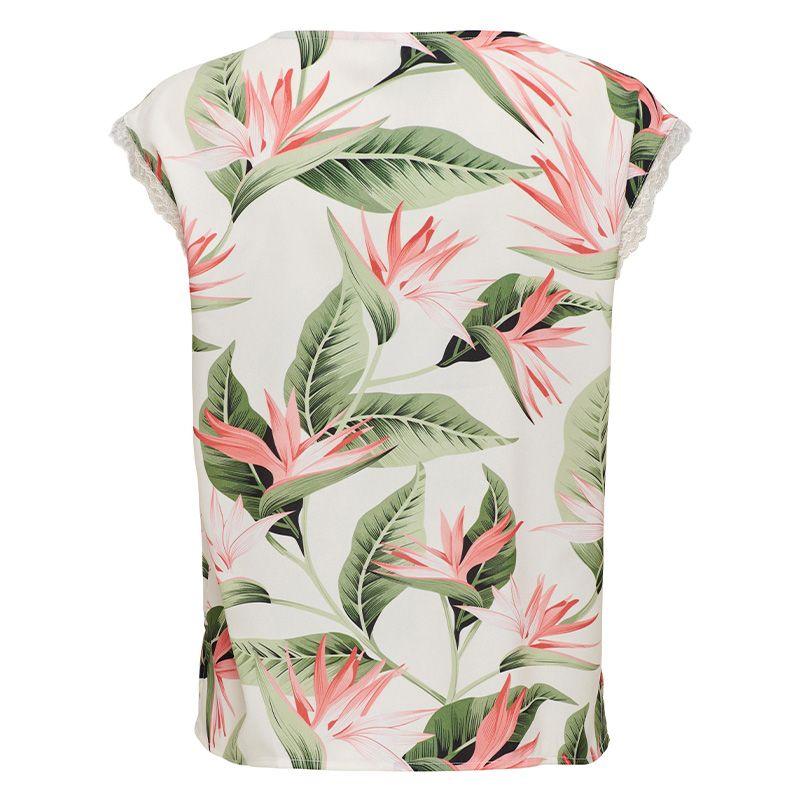 Dámský zelený tropický potisk s výstřihem do V a bez rukávů POUZE