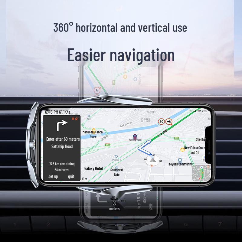 Q3 Wireless Car Charger Mount: 15W Automatic Clamping Phone Holder for Navigation