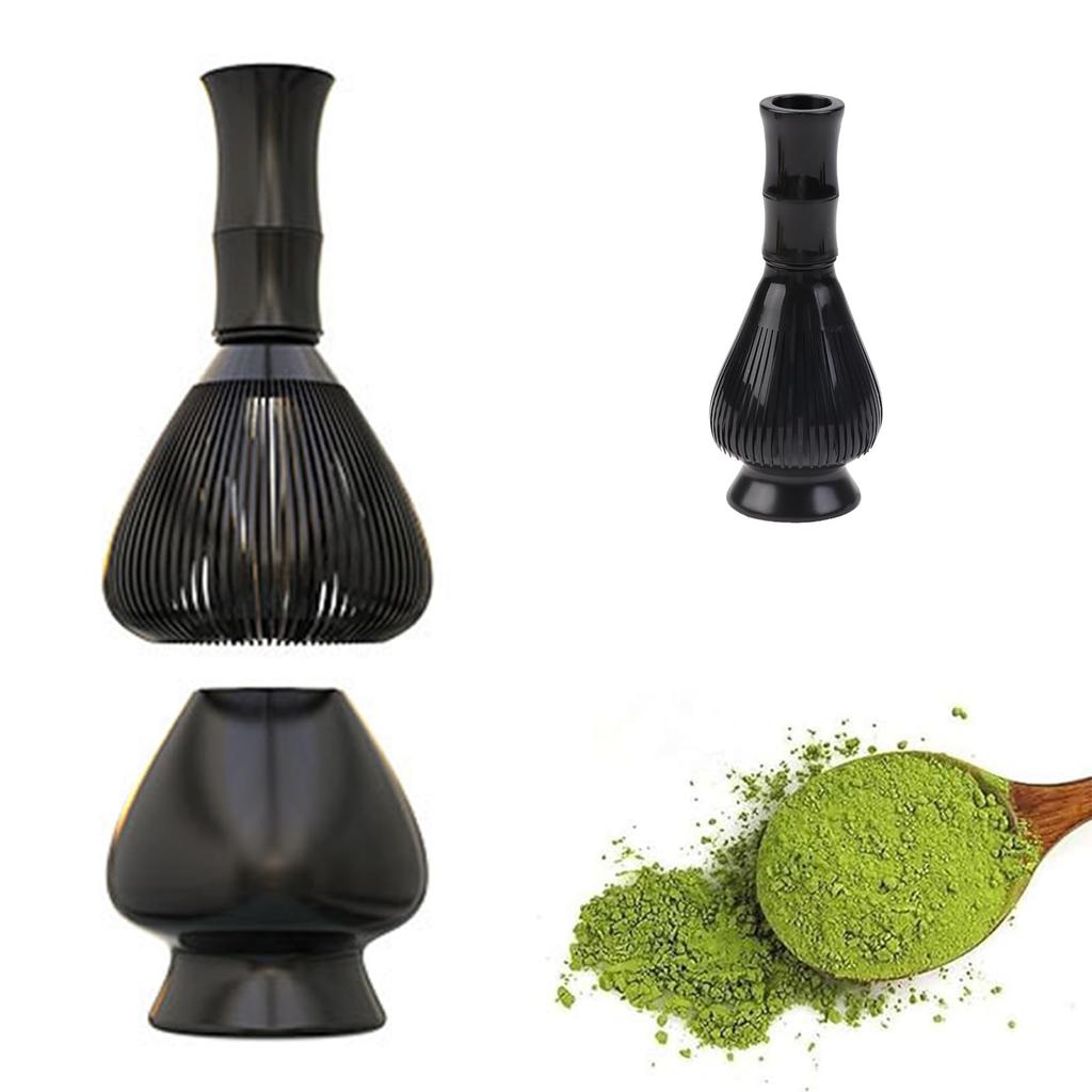 Two-Piece Tea Ceremony Tool Set: ABS Matcha Whisk, Plastic Chasen, and Chasen Whisk, Quick-Drying, Matcha Whisk for Tea Ceremony (Black)