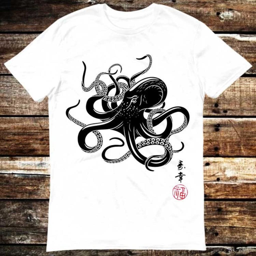 Octopus Calligraphy Gyotaku Japanese Art Manga Martial Samurai Zen OM T Shirt Meme Gift Funny Tee Style Unisex Gamer Cult Movie Music 6204 T-shirt