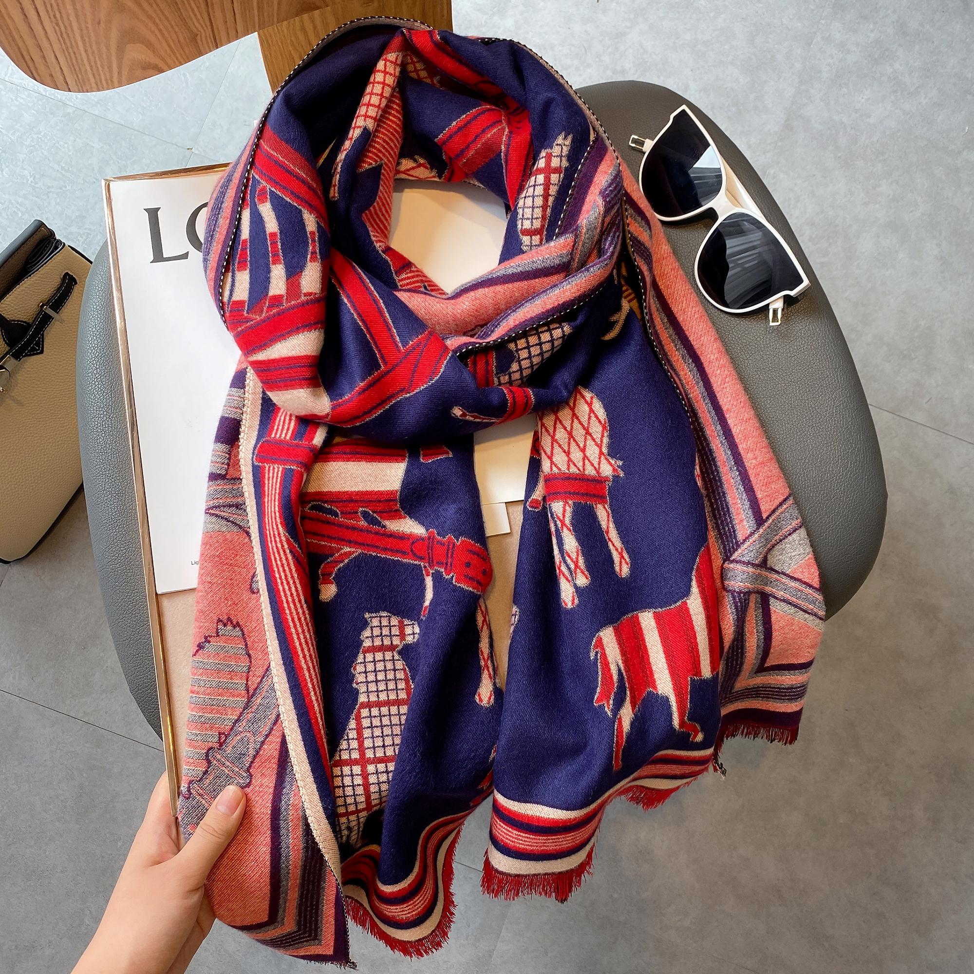 

Luxury Cashmere Sacarf For Women Horse Print Thick Winter Blanket With Tassel Large Shawl And Wrap Bufanda Warm Poncho Echarpe